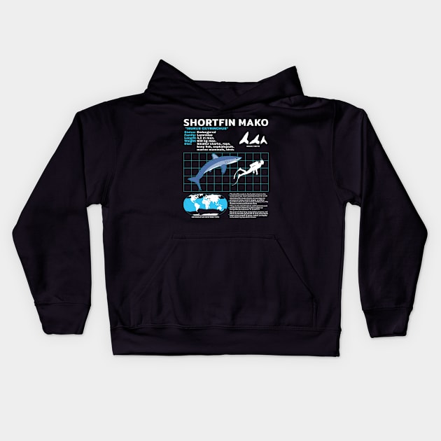 Shortfin Mako Shark Fact Sheet Kids Hoodie by NicGrayTees